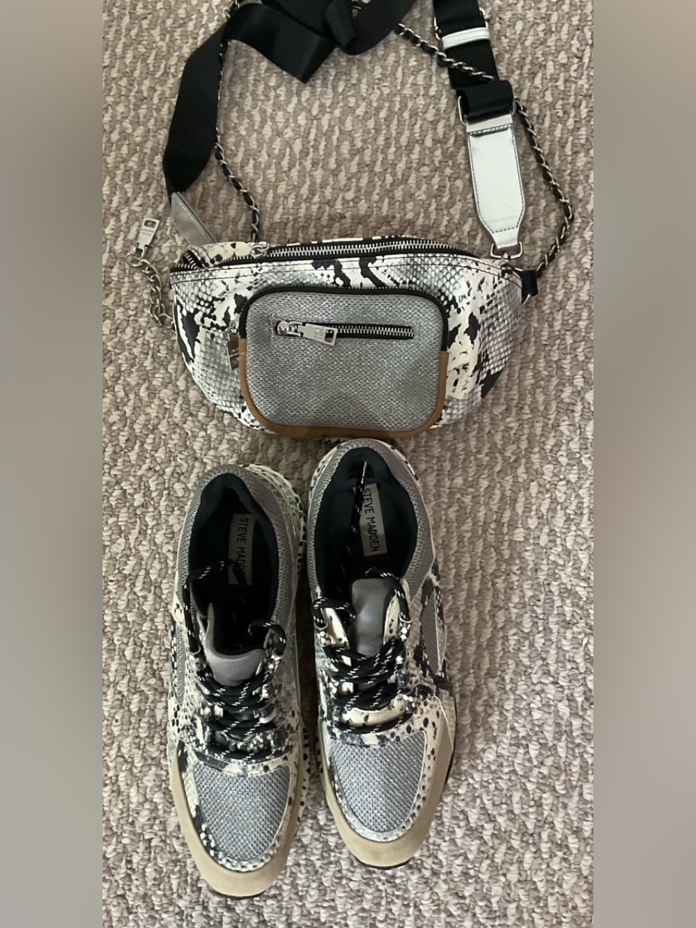 Steve Madden Snake-Print Lace-Up Sneakers and matching Fanny Pack - Picture 2 of 10